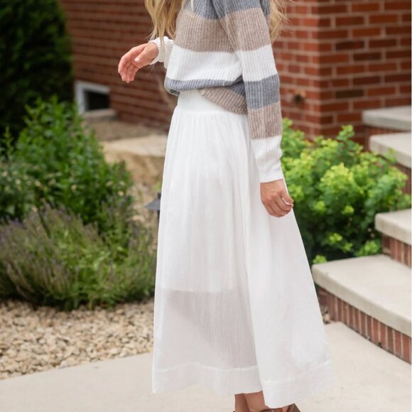 P cill Inherit Clothing Company Classic White Textured Cotton Lined Midi Skirt M - Picture 3 of 16
